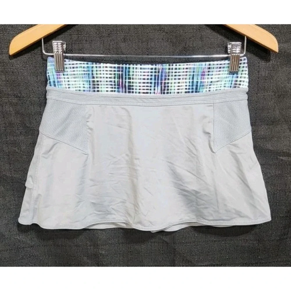 Athleta Girl Super Skort Gray Skirt Shorts Breathable Zip Pocket Logo Sz XL/14‎
